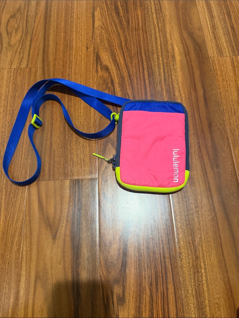lululemon athletica Pink Crossbody Pouch with Blue Strap and Yellow Trim